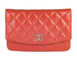 Chanel CC Coral Quilted Patent Wallet on Chain - Shop Prestige