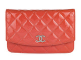 Chanel CC Coral Quilted Patent Wallet on Chain - Shop Prestige