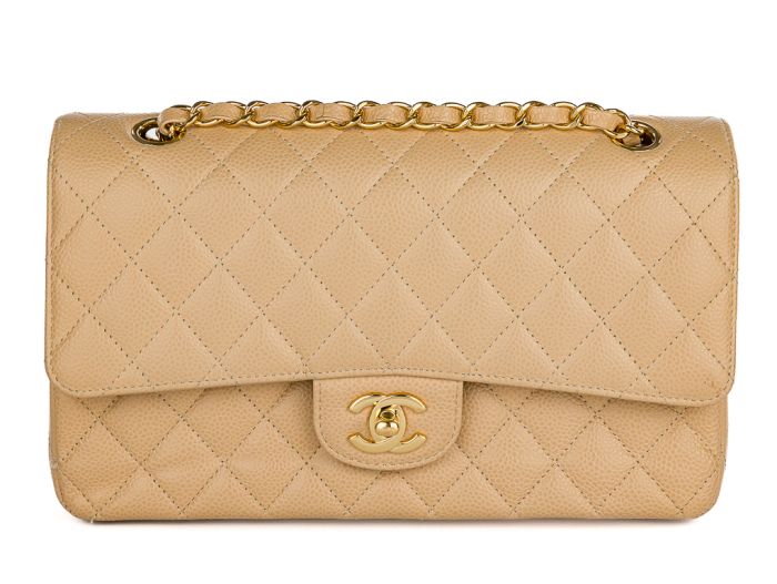 Chanel Beige Classic Medium Double Flap Caviar Bag - Shop Prestige