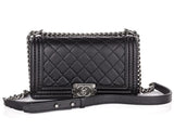 Chanel Black Leather Stiched Medium Boy Bag - Shop Prestige