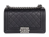 Chanel Black Leather Stiched Medium Boy Bag - Shop Prestige