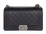 Chanel Black Leather Stiched Medium Boy Bag - Shop Prestige