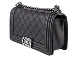 Chanel Black Leather Stiched Medium Boy Bag - Shop Prestige