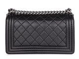 Chanel Black Leather Stiched Medium Boy Bag - Shop Prestige
