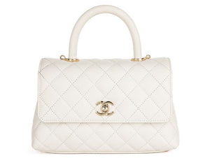 Chanel Caviar White Coco Top Handle Flap Bag - Shop Prestige