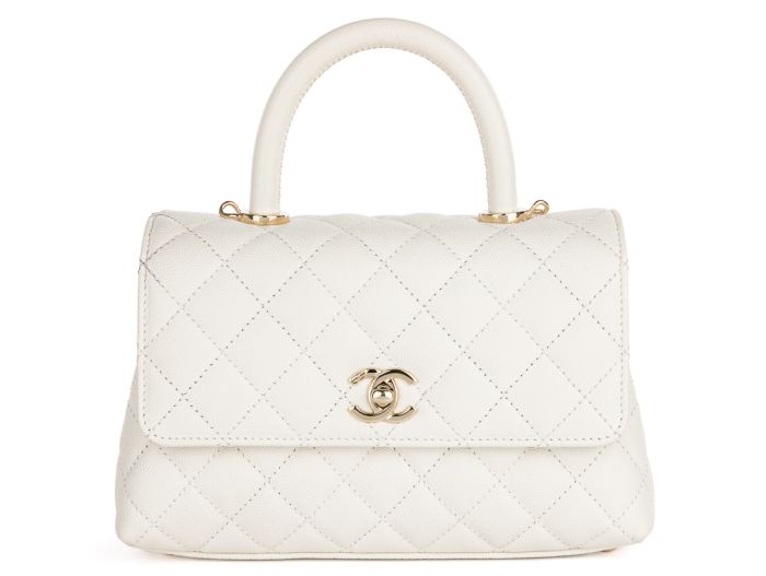 Chanel Caviar White Coco Top Handle Flap Bag - Shop Prestige