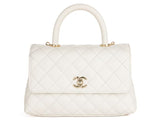 Chanel Caviar White Coco Top Handle Flap Bag - Shop Prestige