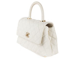Chanel Caviar White Coco Top Handle Flap Bag - Shop Prestige