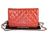 Chanel CC Coral Quilted Patent Wallet on Chain - Shop Prestige