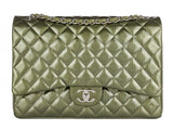 Chanel Green Straited Quilted Patent Leather Maxi Classic Double Flap Bag - Shop Prestige