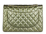 Chanel Green Straited Quilted Patent Leather Maxi Classic Double Flap Bag - Shop Prestige