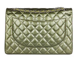 Chanel Green Straited Quilted Patent Leather Maxi Classic Double Flap Bag - Shop Prestige