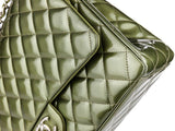 Chanel Green Straited Quilted Patent Leather Maxi Classic Double Flap Bag - Shop Prestige