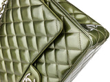 Chanel Green Straited Quilted Patent Leather Maxi Classic Double Flap Bag - Shop Prestige