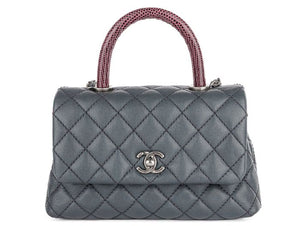 Chanel Grey Caviar & Lizard Embossed Coco Top Handle Bag - Shop Prestige