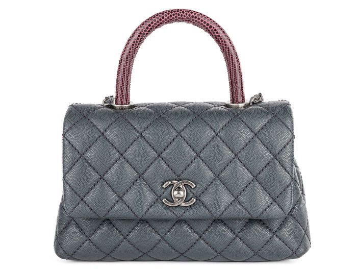 Chanel Grey Caviar & Lizard Embossed Coco Top Handle Bag - Shop Prestige