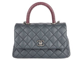 Chanel Grey Caviar & Lizard Embossed Coco Top Handle Bag - Shop Prestige