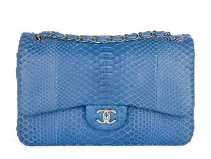 Chanel Jumbo Blue Double Flap Python Bag - Shop Prestige