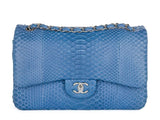 Chanel Jumbo Blue Double Flap Python Bag - Shop Prestige