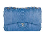 Chanel Jumbo Blue Double Flap Python Bag - Shop Prestige