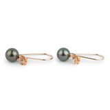 Deep Peacock Green Tahitian Pearl Hibiscus Rose Gold Vermeil Hook Earrings