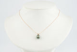 Peacock Green 9.6mm Tahitian Pearl I'a Necklace on 14K Rose Gold