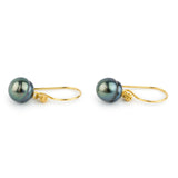 Indigo-Green Circled Tahitian Pearl Gold Vermeil Hook Earrings
