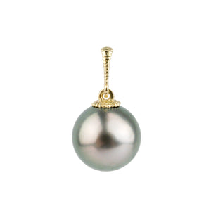 Pink-Green 9.5mm Tahitian Pearl Mermaid Pendant on 14K Yellow Gold