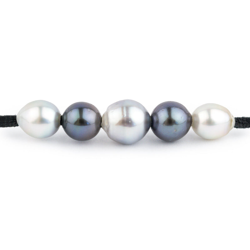 Quintuple Silvery Indigo 9.2-11.4mm Mana Pearl Necklace