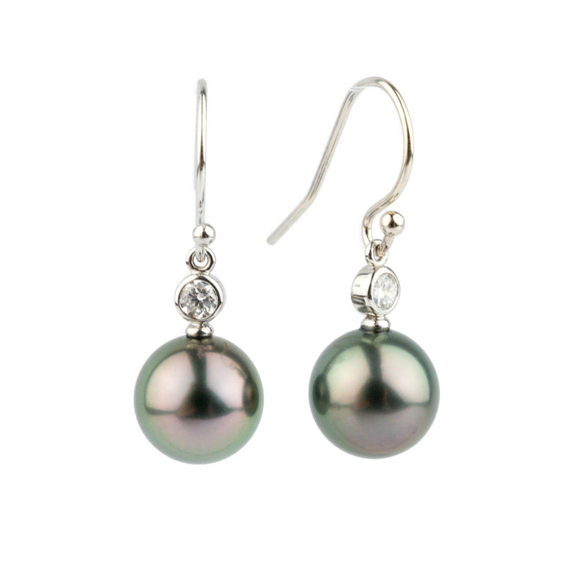 Tahitian Pearl & Diamond Aurora French Hook Earrings on 14K White Gold