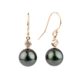 Tahitian Pearl & Diamond Aurora French Hook Earrings on 14K Rose Gold