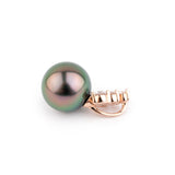 Aubergine Green Tahitian Pearl & Diamond Asteria Pendant or Necklace on 14K Rose Gold
