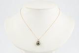 Aubergine Green Tahitian Pearl & Diamond Asteria Pendant or Necklace on 14K Rose Gold