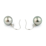 Silvery Pink-Green Tahitian Pearl Dangle Earrings on 14K White Gold