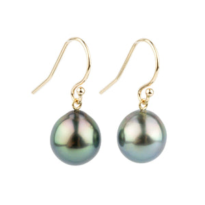 Multi-Colorful Drop Tahitian Pearl Dangle Earrings on 14K Yellow Gold