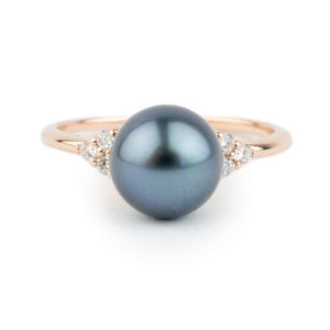 Tahitian Pearl & Diamond Toru Ring on 14K Rose Gold