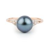 Tahitian Pearl & Diamond Toru Ring on 14K Rose Gold