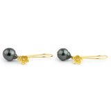 Midnight Purple Tahitian Pearl Hibiscus Hook Earrings