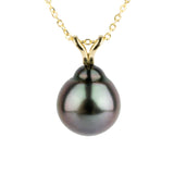 Tropical Midnight 9.5mm Tahitian Pearl I'a Necklace on 14K Yellow Gold
