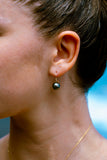 Silvery Pink-Green Tahitian Pearl Dangle Earrings on 14K White Gold